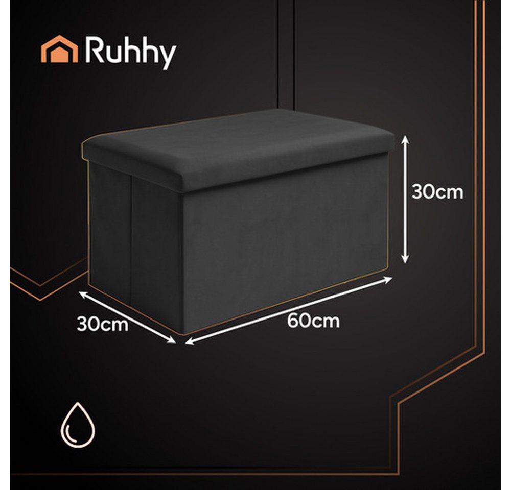 Ruhhy Pouf Hocker Sitzbox Samtpouf (Spar-Set, 1-St., platzsparend), Eleganter Samtpouf mit 54 l Stauraum, ideal für Decken – Bild 2 von 5