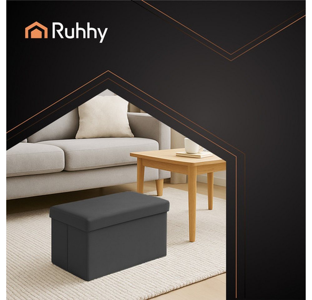 Ruhhy Pouf Hocker Sitzbox Samtpouf (Spar-Set, 1-St., platzsparend), Eleganter Samtpouf mit 54 l Stauraum, ideal für Decken – Bild 4 von 5