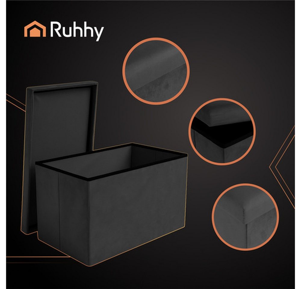 Ruhhy Pouf Hocker Sitzbox Samtpouf (Spar-Set, 1-St., platzsparend), Eleganter Samtpouf mit 54 l Stauraum, ideal für Decken – Bild 5 von 5