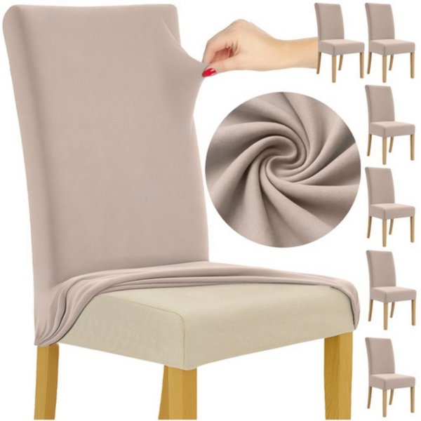 Ruhhy Stuhlhusse Stuhlhusse Universal Elastisch Weich Beige 65x40x35 cm, Universalgröße, elastisch, weich, maschinenwaschbar 30 °C, 6 Stück Set