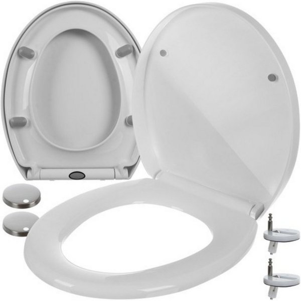 Ruhhy WC-Sitz Universal WC-Sitz Soft-Close, abnehmbar, PP, Edelstahlscharnier, Weiß. (Universeller Toilettensitz mit Absenkautomatik und Schnellverschluss., WC-