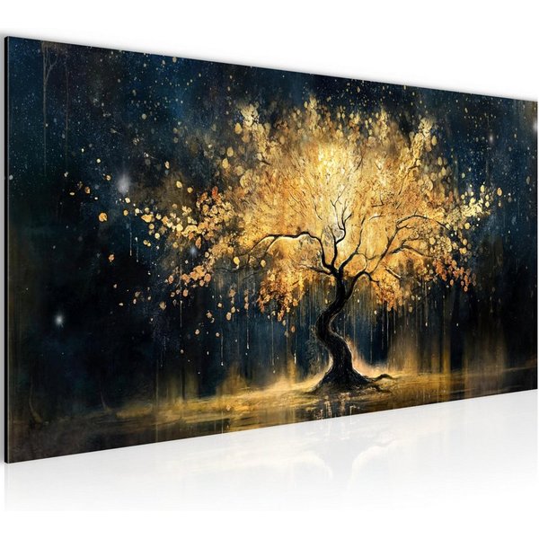 Runa Art Wandbild Wandbild Baum Gold Schwarz Bilder XXL Wohnzimmer 100 x 40 cm, (1 St)