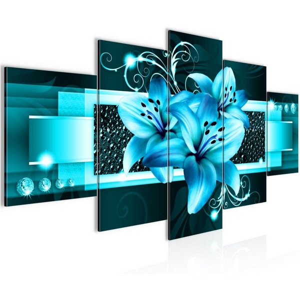Runa Art Wandbild Bilder Blumen Lilien 5 Teilig Wanddekoration Design Türkis 008651a, 200L x 100B cm