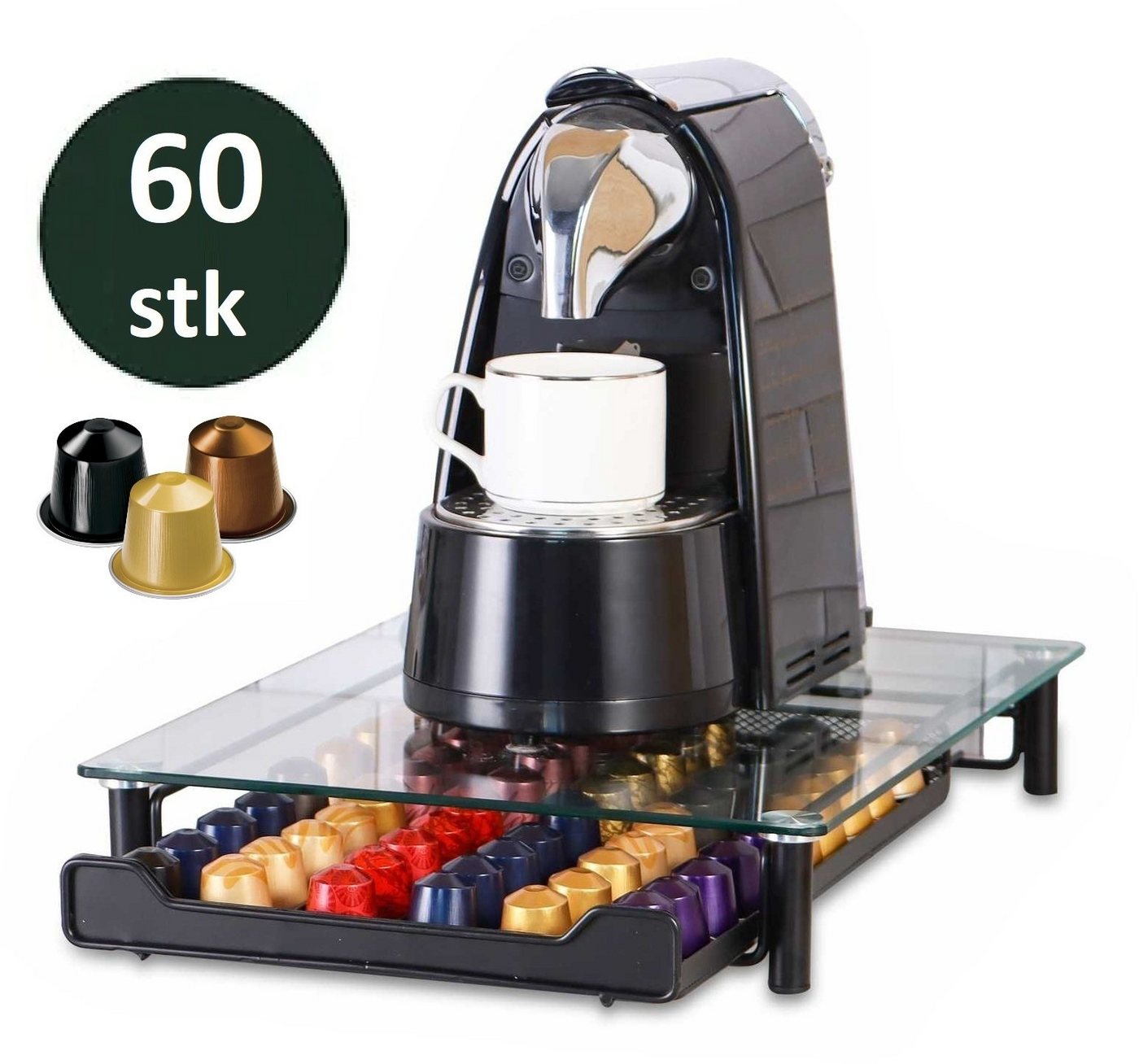 Rungassi Kapselhalter Kaffeekapsel Ständer Kapselspender Schublade 60 Kapseln Nespresso N02 – Bild 3 von 5