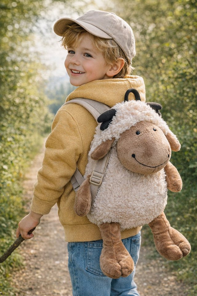 Rungassi Shopper Kinder Rucksack Schaf mit Tasche mit Reißverschluss weich & verspielt – Bild 2 von 2
