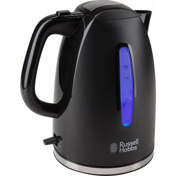 RUSSELL HOBBS Wasserkocher Textures Plus+ 22591-70, Schwarz, 1,7 l, 2400 W, blaue LED-Beleuchtung, Schnellkochfunktion, Perfect-pour, Kalkfilter