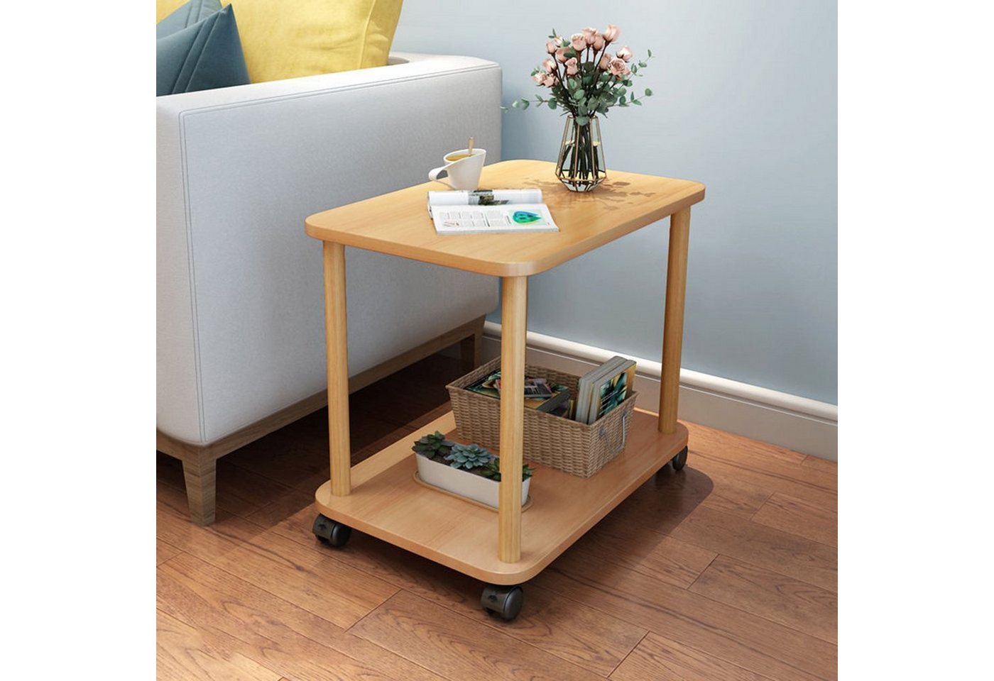 Rutaqian Beistelltisch Beistelltisch,Couchtisch, Nachttisch, Industrie-Stil,360-Grad-Drehung, Stabil und Einfache Montag Sofatisch für Schlafzimmer, Wohnzimmer, – Bild 2 von 5
