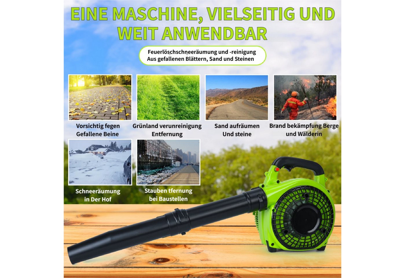 Rutaqian Benzin-Laubbläser Laubbläser,26cc 2-Takt Benzin Laubbläser,Gasbetrieben Handlaubbläser, (Doppelblasfunktion Laubbläser, 1 St), Leistungsstarkes Reinigu – Bild 3 von 5