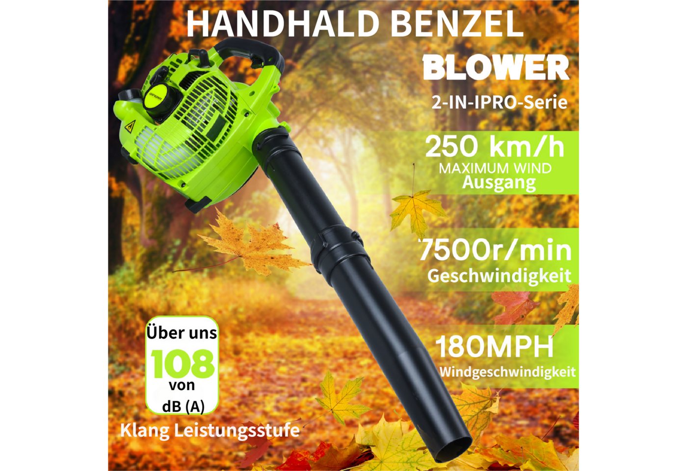Rutaqian Benzin-Laubbläser Laubbläser,26cc 2-Takt Benzin Laubbläser,Gasbetrieben Handlaubbläser, (Doppelblasfunktion Laubbläser, 1 St), Leistungsstarkes Reinigu – Bild 4 von 5