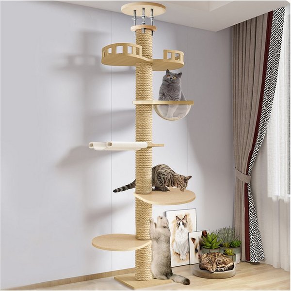 Rutaqian Kratzbaum Katzenhöhle, Kratzbaum Deckenhoch XXL für Große Katzen, Höhe 315 cm, Höhenverstellbar Katzenklettergerüst für große katzen, Kippschutz