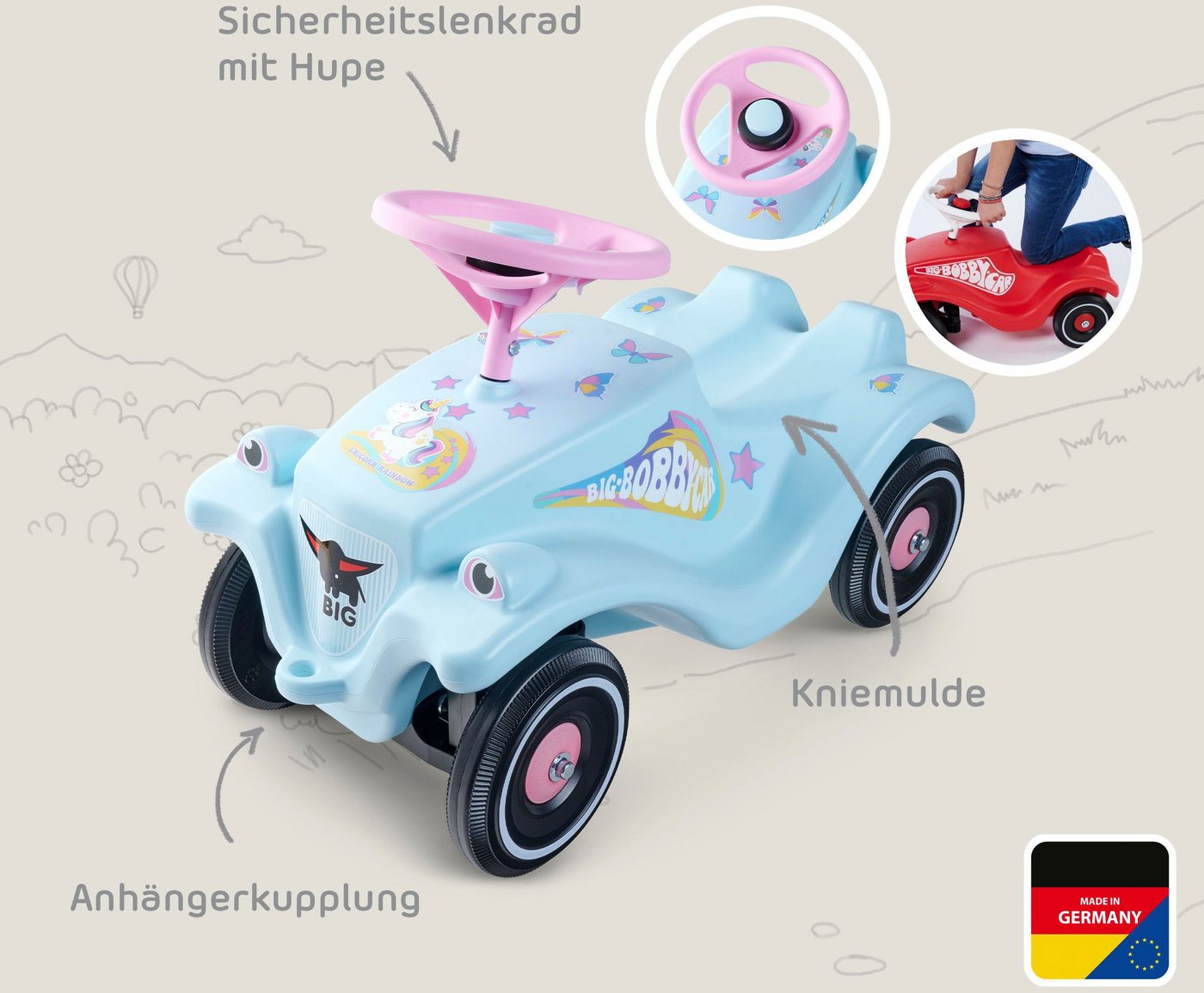 BIG Rutscherauto BIG Bobby Car Classic Einhorn, Made in Germany – Bild 4 von 5