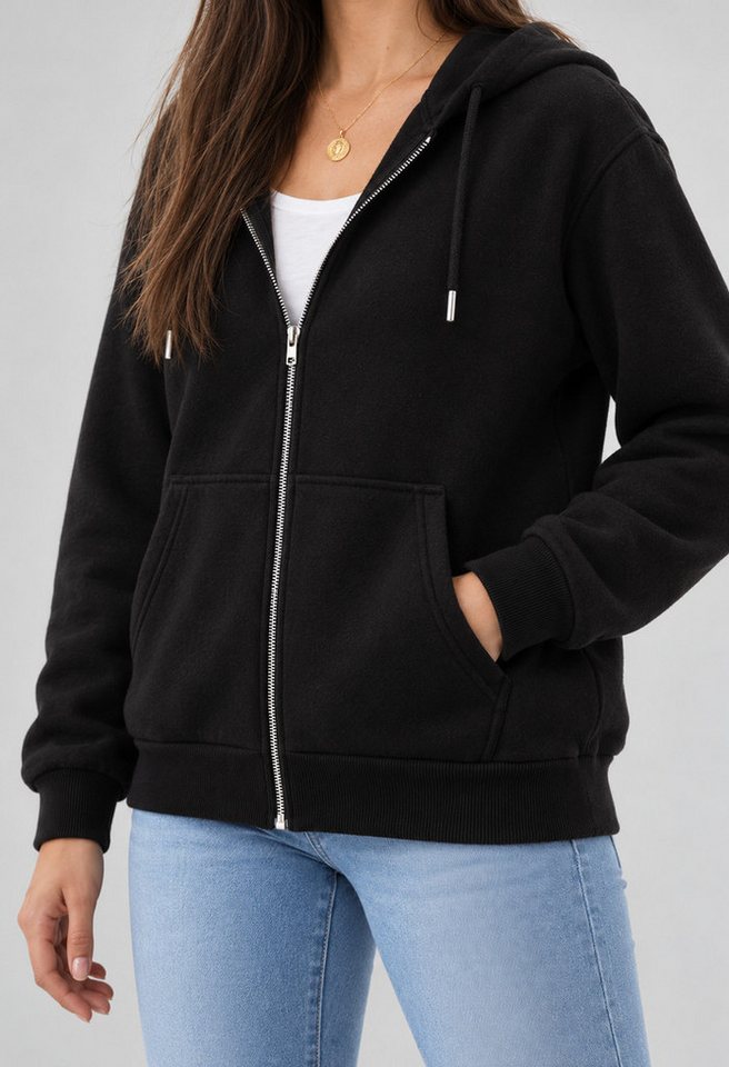 S&S Kapuzensweatjacke Damen Kapuzenpullover mit Reißverschluss Hoodie Mädchen (Packung, 1-tlg., Damen) Sweatjacke mit Reißverschluss Kapuze und Eingrifftaschen – Bild 2 von 5