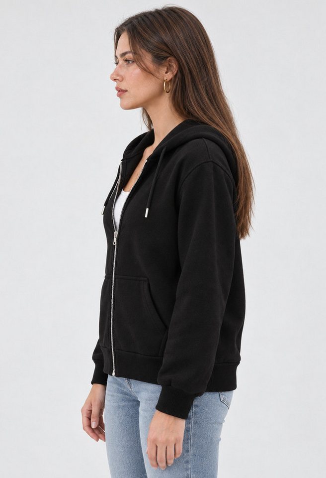 S&S Kapuzensweatjacke Damen Kapuzenpullover mit Reißverschluss Hoodie Mädchen (Packung, 1-tlg., Damen) Sweatjacke mit Reißverschluss Kapuze und Eingrifftaschen – Bild 3 von 5