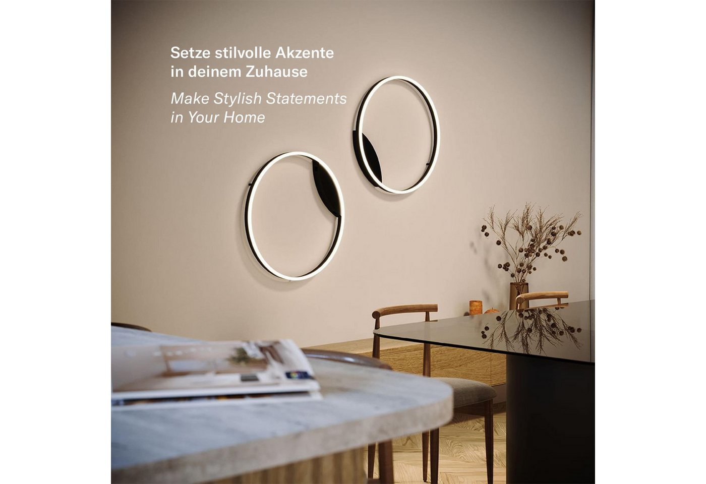 s.luce Deckenleuchte LED Ring Wandlampe & Deckenleuchte Dimmbar modern rund Schwarz, Warmweiß – Bild 3 von 5