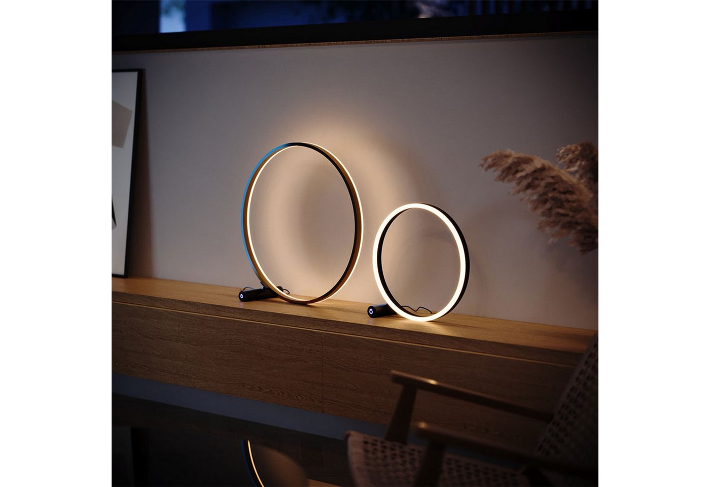 s.luce Tischleuchte LED Ringlampe Direkt oder Indirekt Schwarz/Aluminium, Warmweiß – Bild 2 von 5