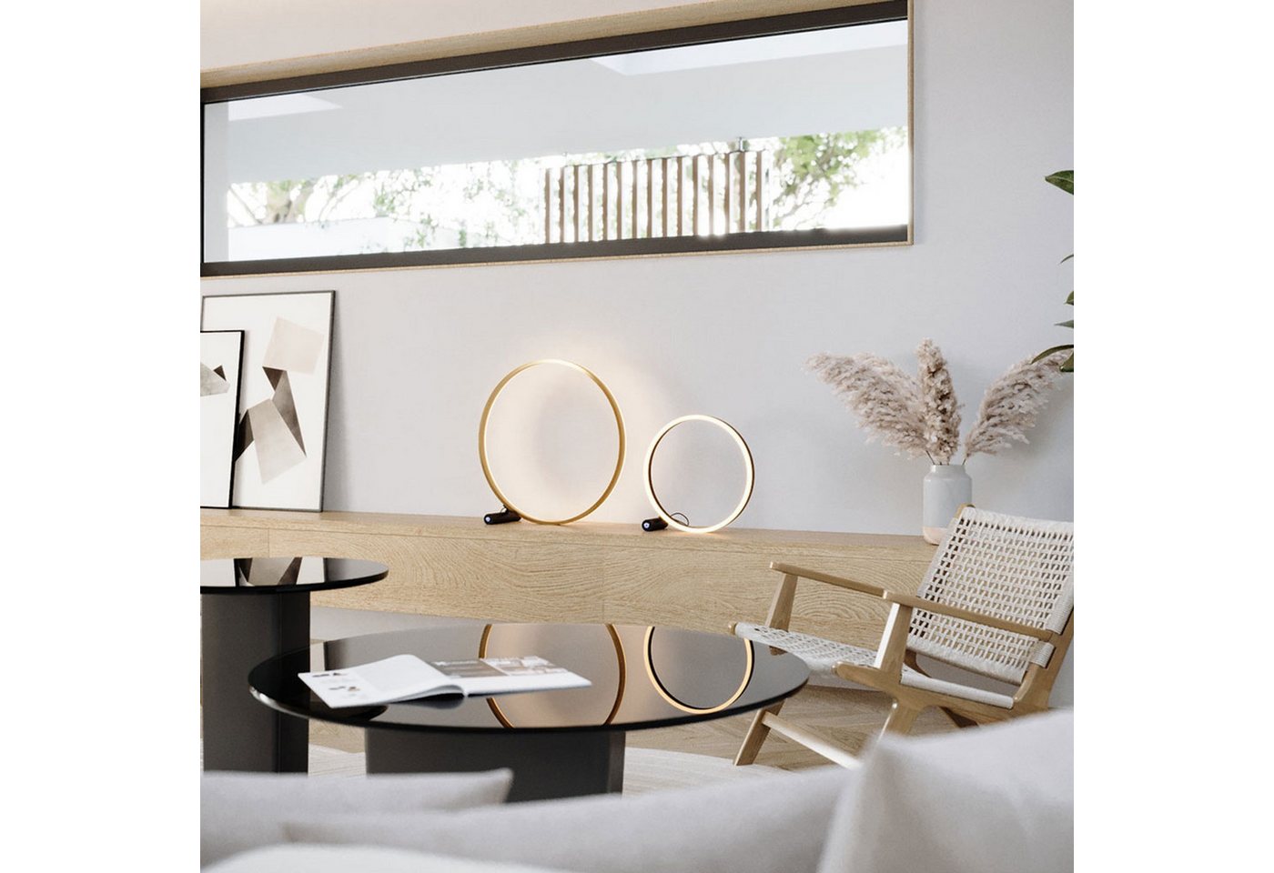 s.luce Tischleuchte LED Ringlampe Direkt oder Indirekt Schwarz/Aluminium, Warmweiß – Bild 3 von 5