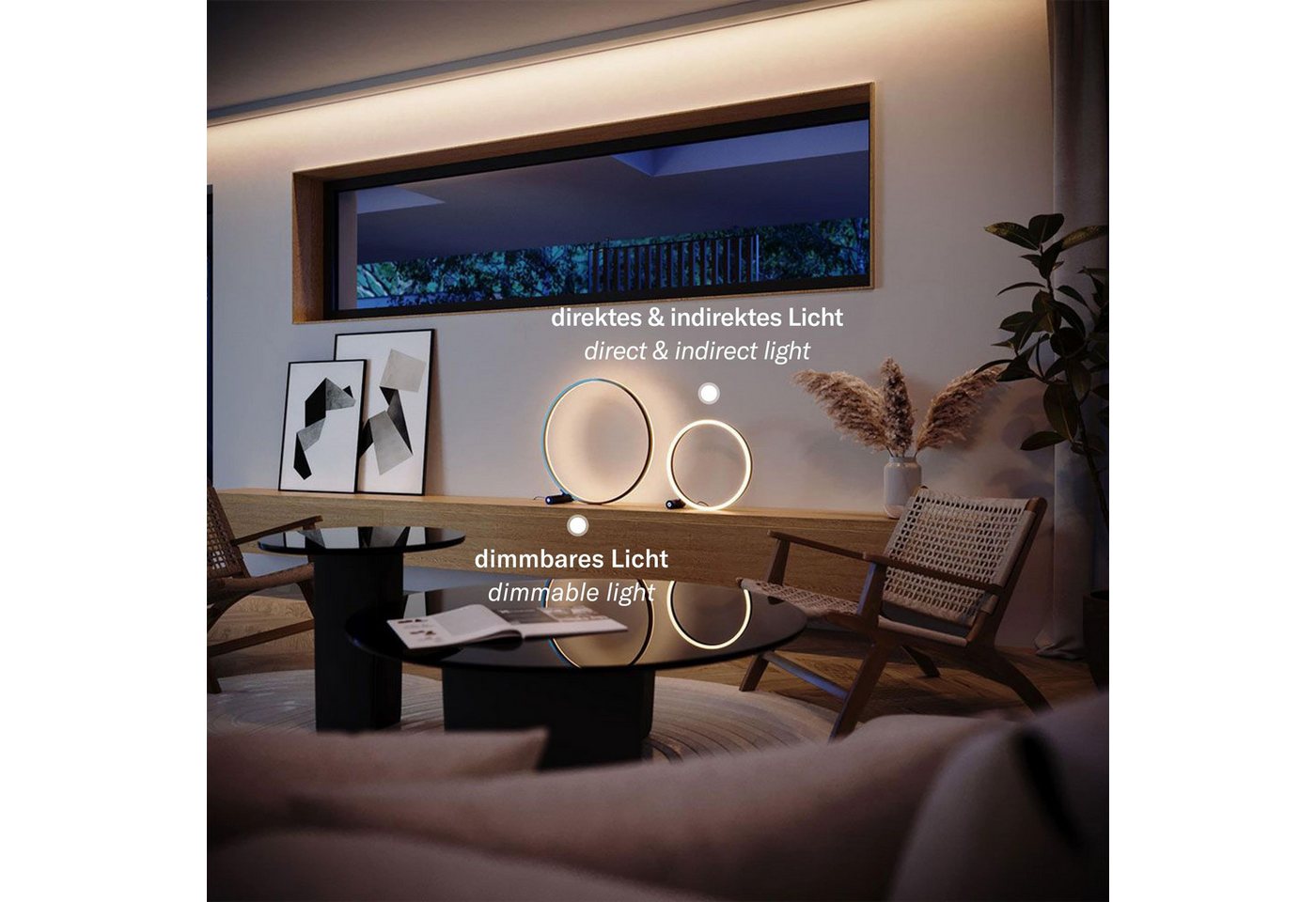 s.luce Tischleuchte LED Ringlampe Direkt oder Indirekt Schwarz/Aluminium, Warmweiß – Bild 4 von 5