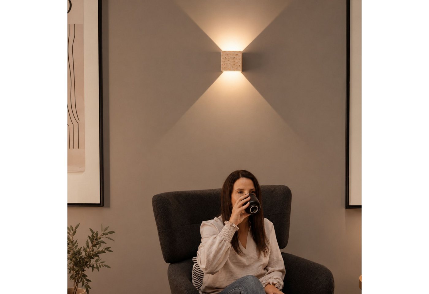 s.luce Wandleuchte Travea LED Travertin-Stein, Warmweiß – Bild 2 von 5