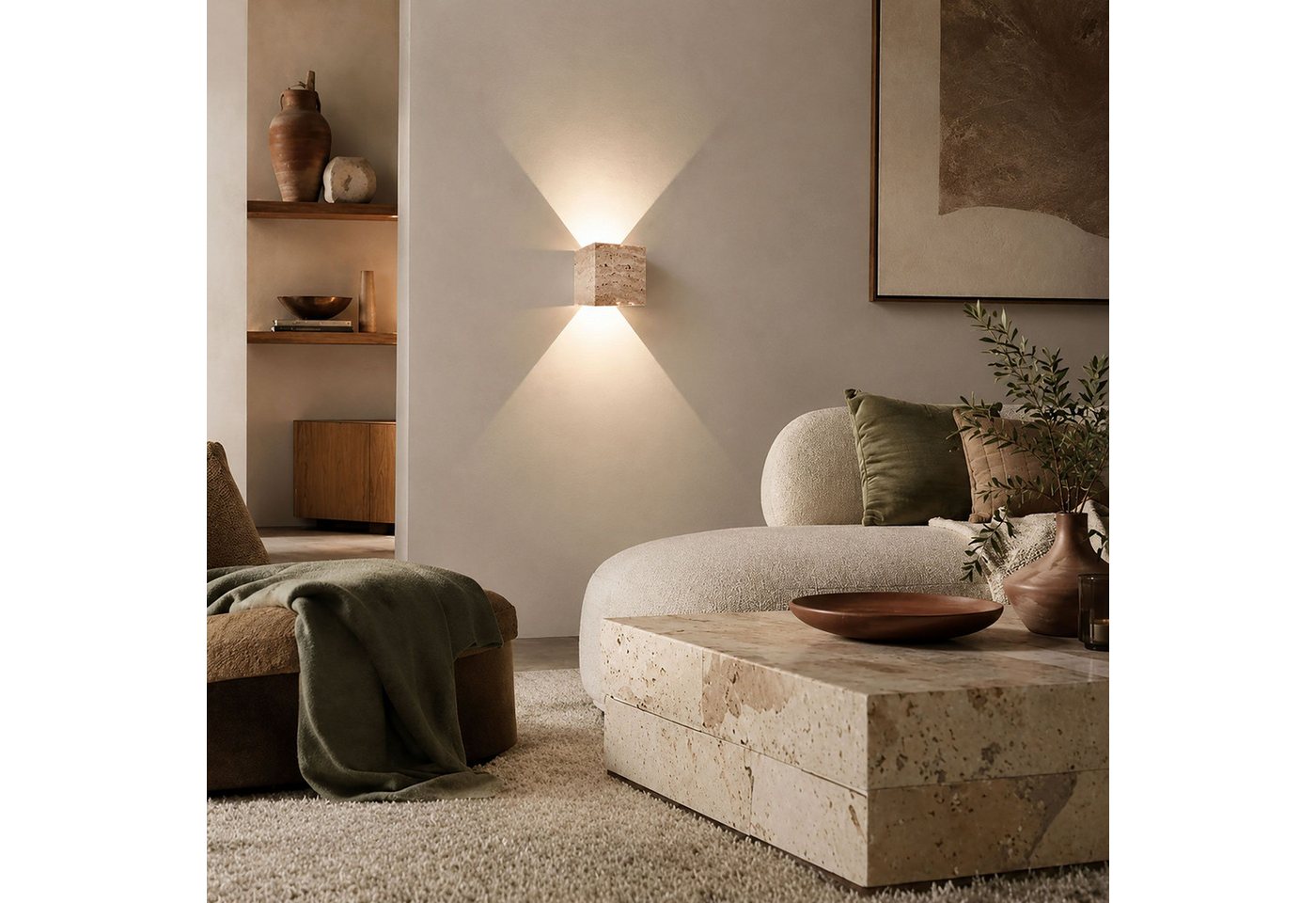 s.luce Wandleuchte Travea LED Travertin-Stein, Warmweiß – Bild 5 von 5