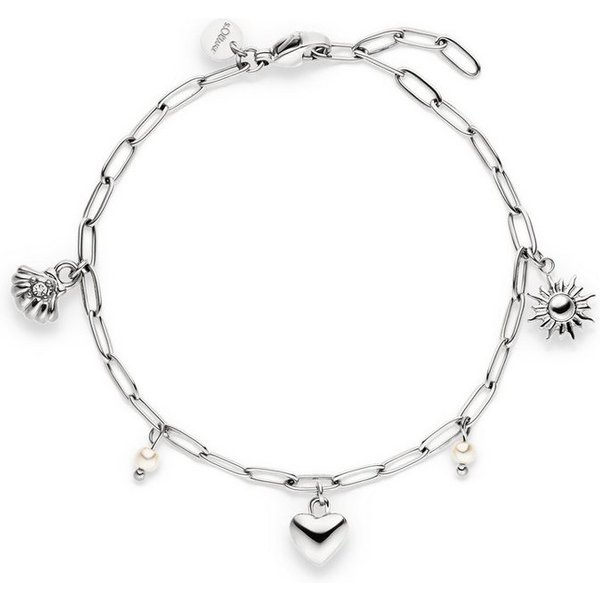 s.Oliver Armband Summer Charms, Muschel-Optik, Herz, Sonne, mit Zirkonia (synth) - mit Perle (imitiert)