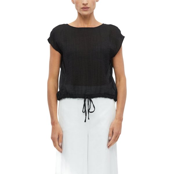 s.Oliver BLACK LABEL Hemdbluse schwarz,Casual,Viskose,Strukturiert,Rundhals,Kurz,Gerade