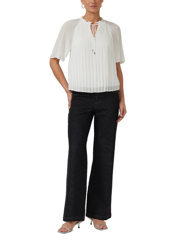 s.Oliver BLACK LABEL Plisseebluse mit Plissee, bedruckte Optik, pflegeleicht, hüftlange Passform – Bild 3 von 4