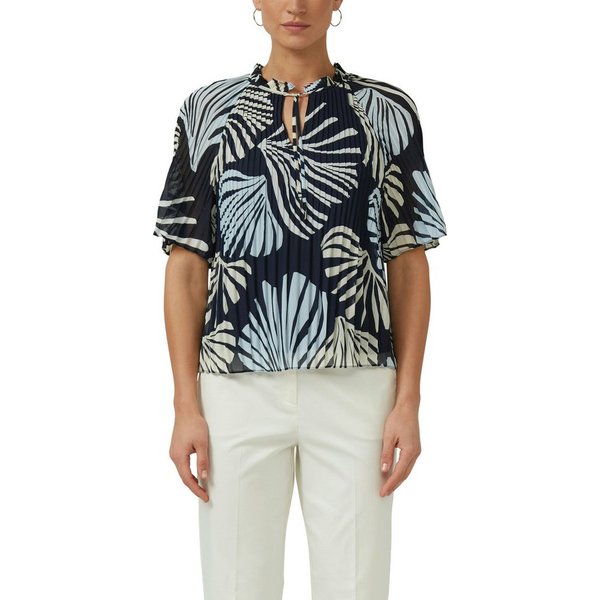 s.Oliver BLACK LABEL Plisseebluse mit Plissee, bedruckte Optik, pflegeleicht, hüftlange Passform