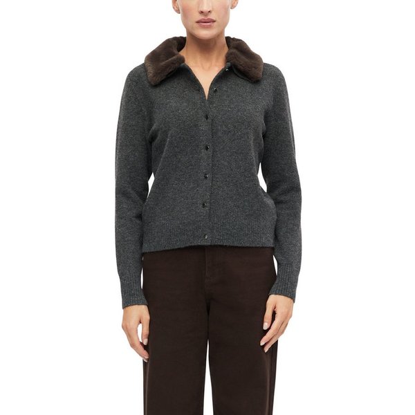 s.Oliver BLACK LABEL Strickjacke mit Plüsch-Hemdkragen / mit Wolle