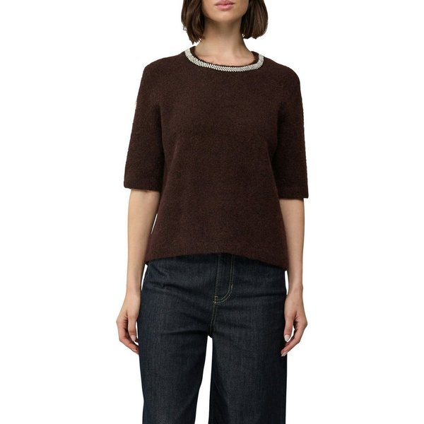 s.Oliver BLACK LABEL Strickpullover halbarm, mit Glitzersteinen besetzter Rundhals