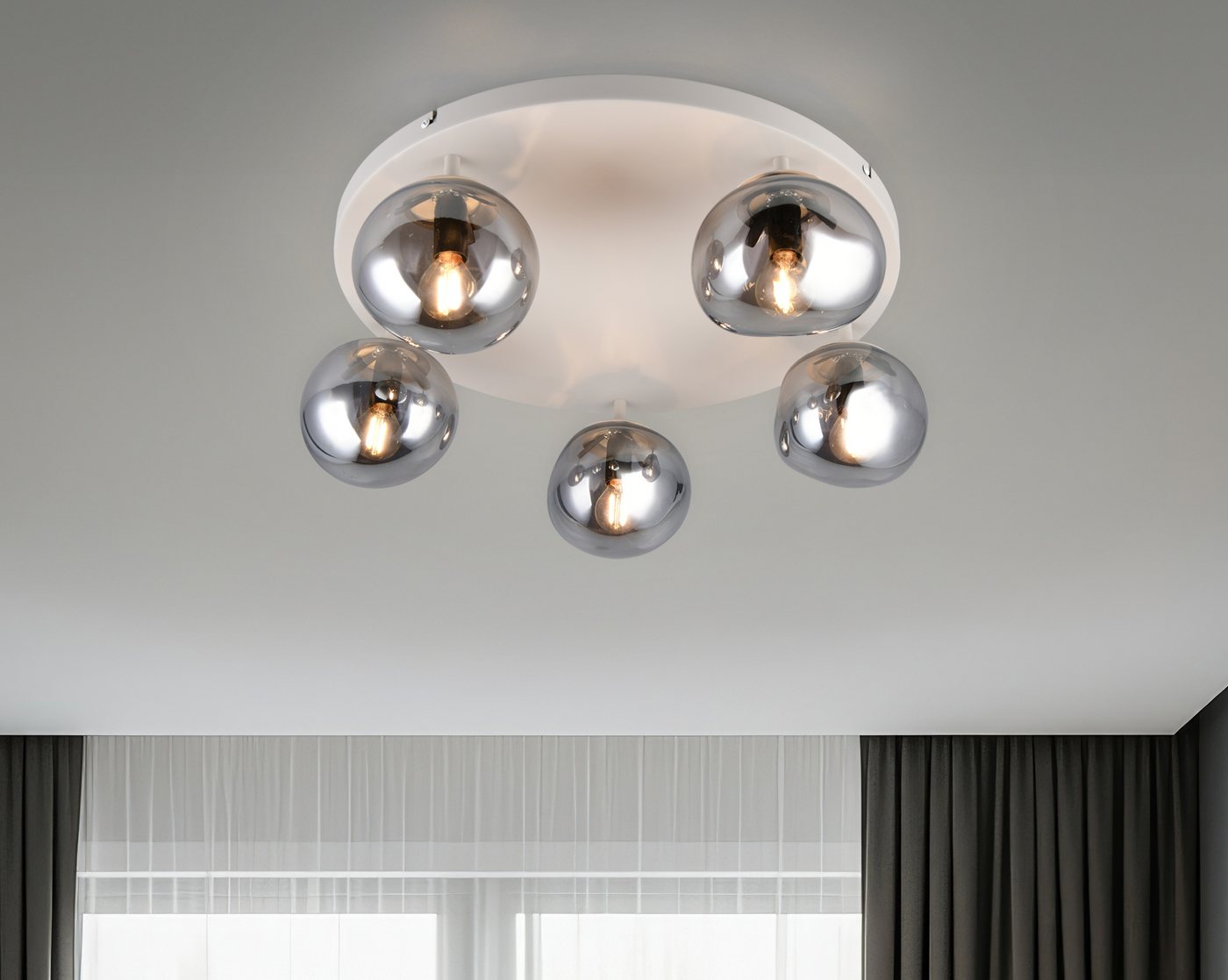 s.Oliver Deckenleuchte ANJELLA, Deckenlampe exkl. E14, in warm grey (beige) + smoke Glas, Leuchtmittel wechselbar, warmweiß - kaltweiß, mit mundgeblasenen Glass – Bild 2 von 5