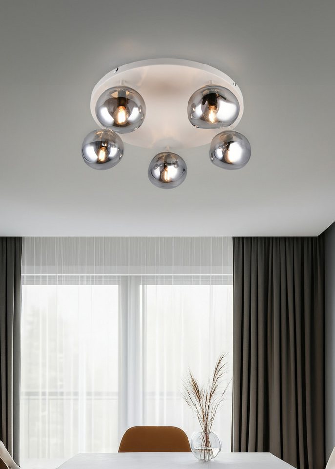 s.Oliver Deckenleuchte ANJELLA, Deckenlampe exkl. E14, in warm grey (beige) + smoke Glas, Leuchtmittel wechselbar, warmweiß - kaltweiß, mit mundgeblasenen Glass – Bild 3 von 5