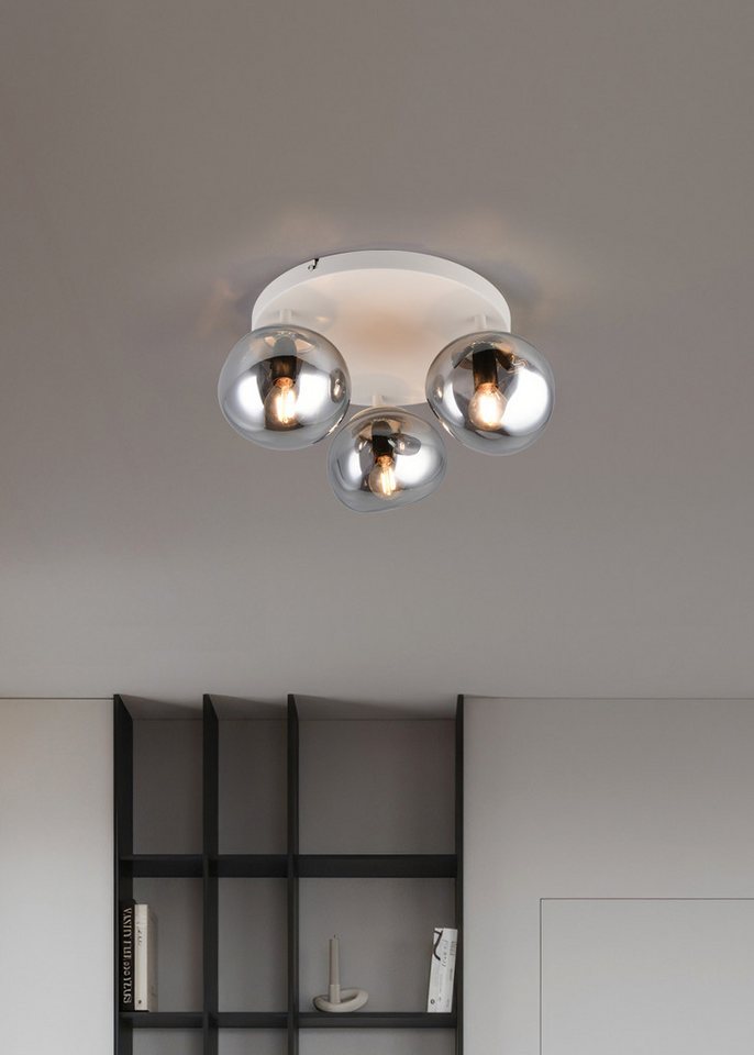 s.Oliver Deckenleuchte ANJELLA, Deckenlampe exkl. E14, in warm grey (beige) + smoke Glas, Leuchtmittel wechselbar, warmweiß - kaltweiß, mit mundgeblasenen Glass – Bild 2 von 5