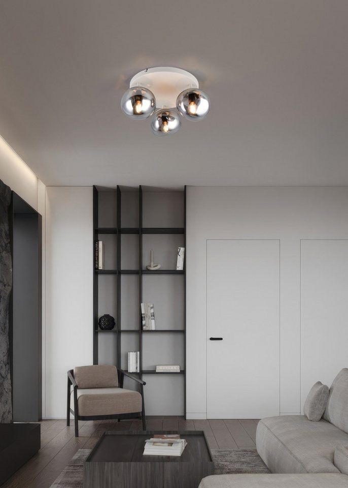 s.Oliver Deckenleuchte ANJELLA, Deckenlampe exkl. E14, in warm grey (beige) + smoke Glas, Leuchtmittel wechselbar, warmweiß - kaltweiß, mit mundgeblasenen Glass – Bild 3 von 5