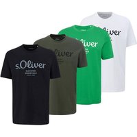 S.OLIVER s.Oliver Herren T-Shirt, 4er Pack - Basic, Logoprint, Rundhals, Baumwolle, Größe M in Weiß