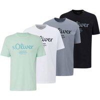 S.OLIVER s.Oliver Herren T-Shirt, 4er Pack - Basic, Logoprint, Rundhals, Baumwolle, Größe XL in Grün