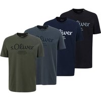 S.OLIVER s.Oliver Herren T-Shirt, 4er Pack - Basic, Logoprint, Rundhals, Baumwolle, Größe M in Blau
