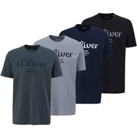 S.OLIVER s.Oliver Herren T-Shirt, 4er Pack - Basic, Logoprint, Rundhals, Baumwolle, Größe S in Blau