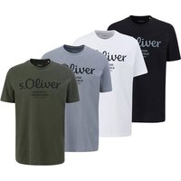 S.OLIVER s.Oliver Herren T-Shirt, 4er Pack - Basic, Logoprint, Rundhals, Baumwolle, Größe S in Weiß