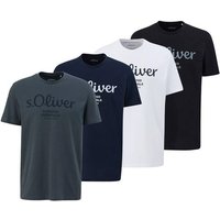 S.OLIVER s.Oliver Herren T-Shirt, 4er Pack - Basic, Logoprint, Rundhals, Baumwolle, Größe M in Weiß