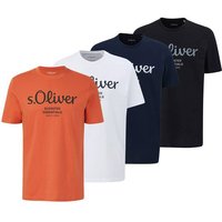 S.OLIVER s.Oliver Herren T-Shirt, 4er Pack - Basic, Logoprint, Rundhals, Baumwolle, Größe S in Orange