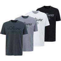 S.OLIVER s.Oliver Herren T-Shirt, 4er Pack - Basic, Logoprint, Rundhals, Baumwolle, Größe S in Weiß