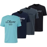 S.OLIVER s.Oliver Herren T-Shirt, 4er Pack - Basic, Logoprint, Rundhals, Baumwolle, Größe S in Blau