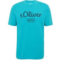 S.OLIVER s.Oliver Herren T-Shirt - Basic, Logoprint, Rundhals, Baumwolle, Größe M in Türkis