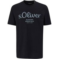 S.OLIVER s.Oliver Herren T-Shirt - Basic, Logoprint, Rundhals, Baumwolle, Größe L in Schwarz