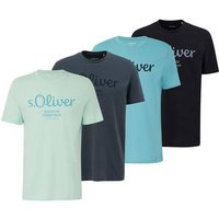 S.OLIVER s.Oliver Herren T-Shirt, 4er Pack - Basic, Logoprint, Rundhals, Baumwolle, Größe S in Türkis