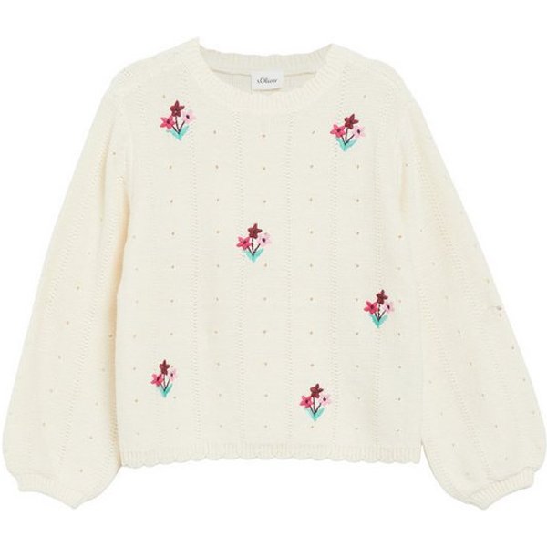 s.Oliver Junior Strickpullover mit feiner Blumen-Stickerei / Häkel-Details / für Girls