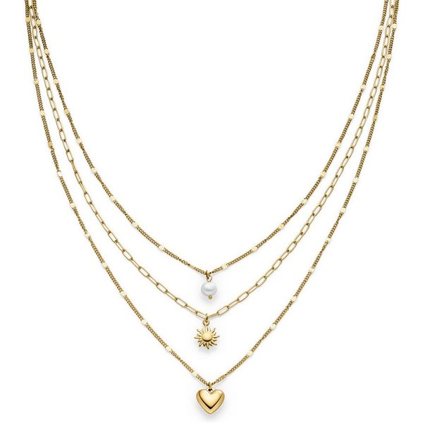 s.Oliver Kette mit Anhänger Summer Charms, Herz und Sonne, mit Perle (imitiert)