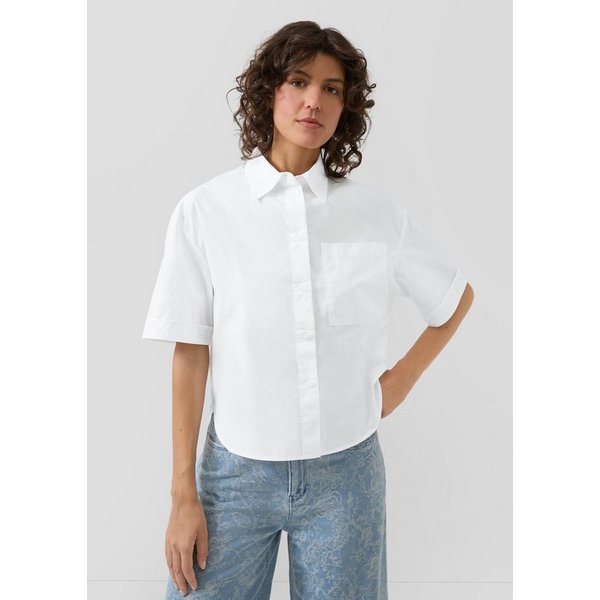 s.Oliver Kurzarmbluse Bluse Boxy Popeline-Bluse mit Brusttasche