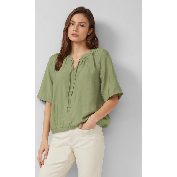 s.Oliver Kurzarmbluse Bluse Strukturierte Viskosemix-Bluse im O-Shape