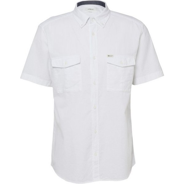 s.Oliver Kurzarmhemd mit dezenten Streifen, Button-down-Kragen, Baumwolle